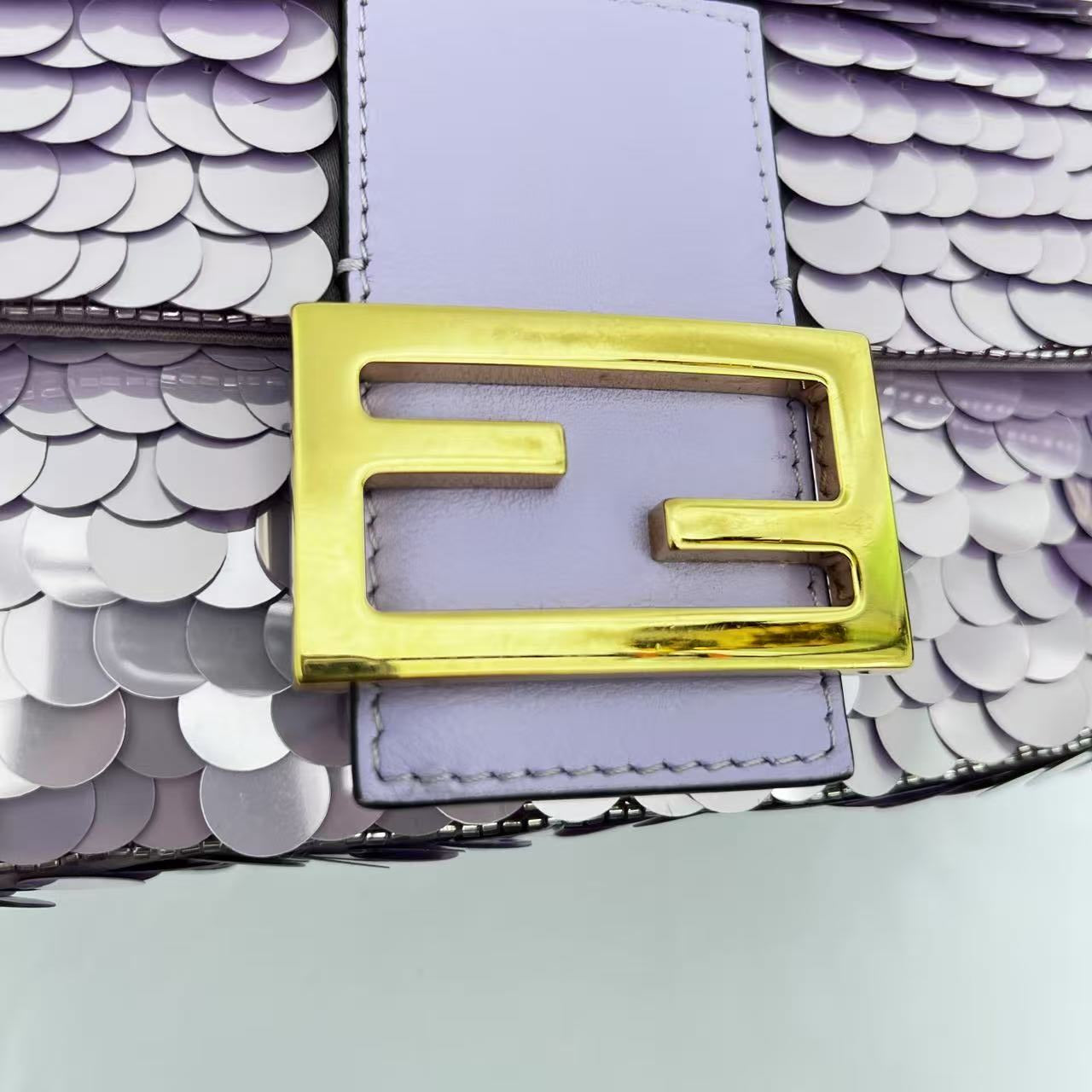 Fendi baguette mini purple sequin gold hardware shoulder bag