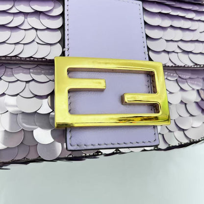 Fendi baguette mini purple sequin gold hardware shoulder bag