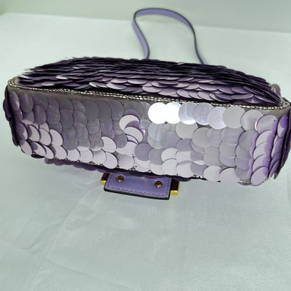 Fendi baguette mini purple sequin gold hardware shoulder bag