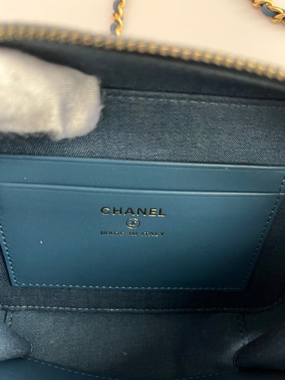 Chanel blue denim gold ball camera shoulder bag