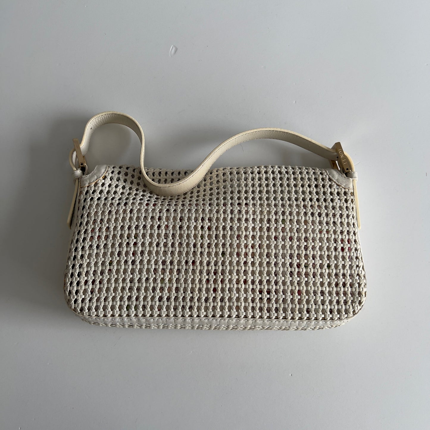 Vintage Fendi Offwhite Woven Leather Baguette