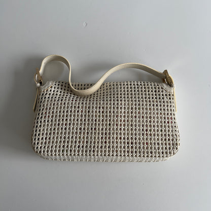 Vintage Fendi Offwhite Woven Leather Baguette