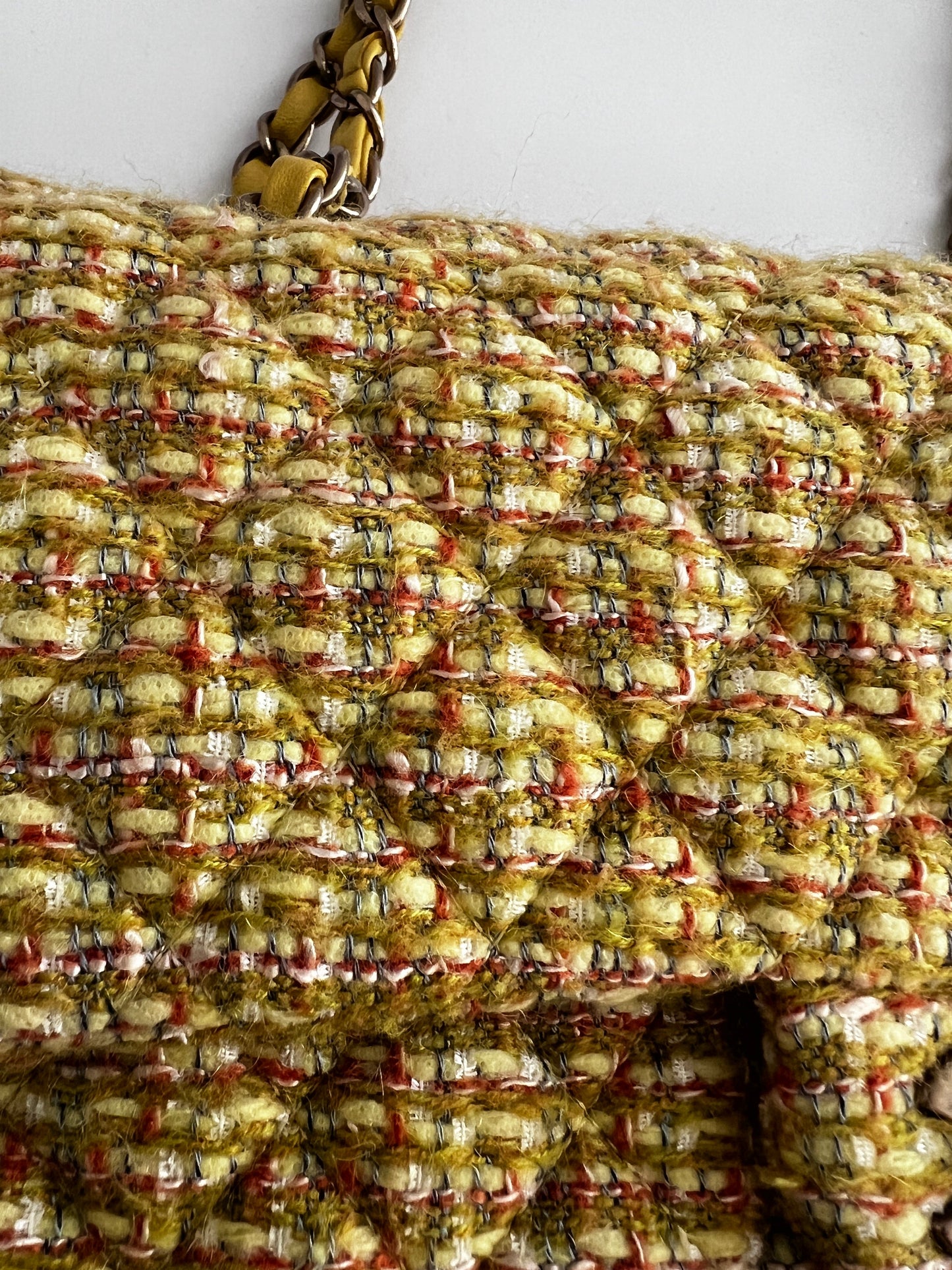 Chanel yellow tweed medium size double flap bag