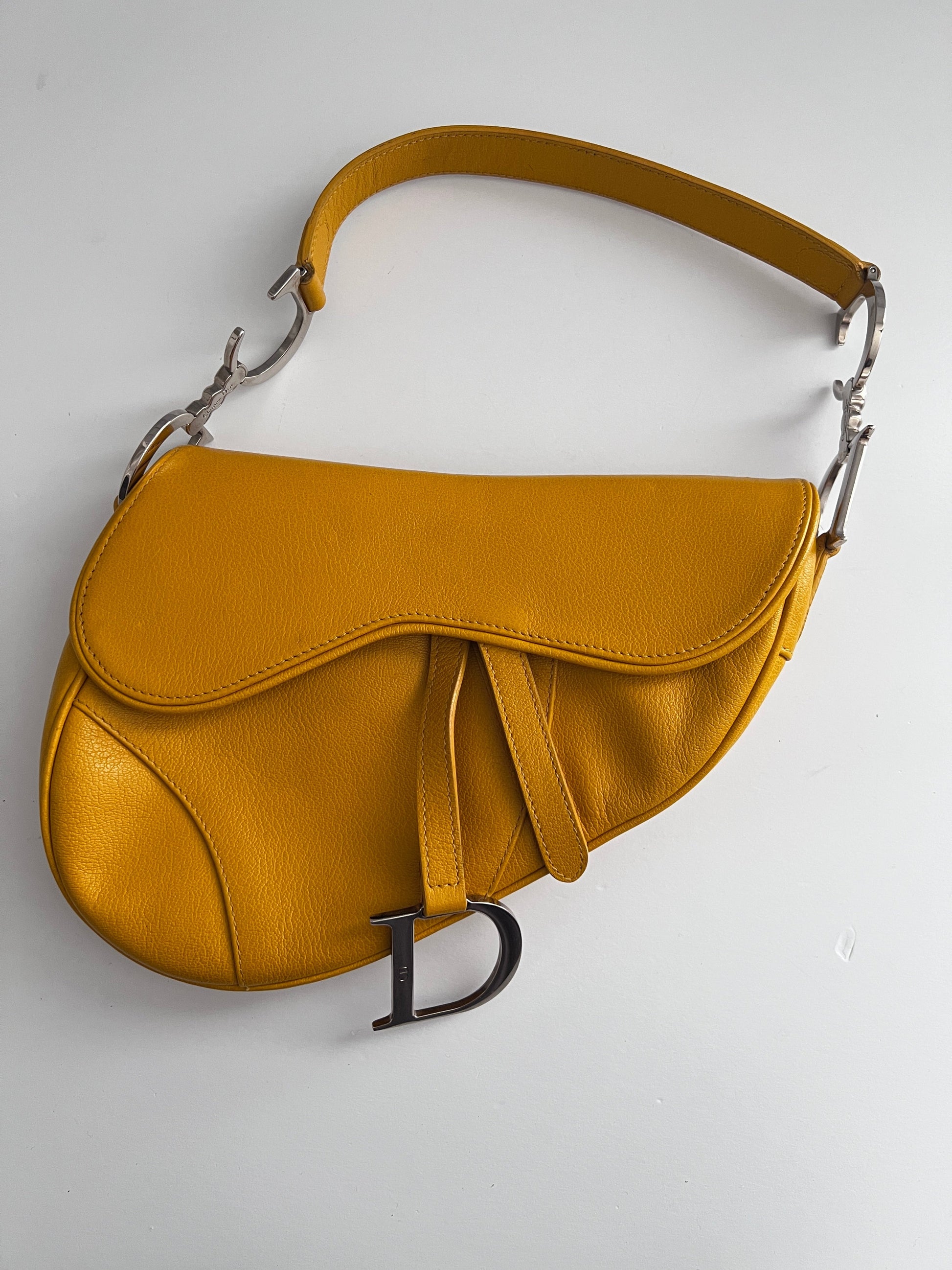 Dior mustard leather saddle bag