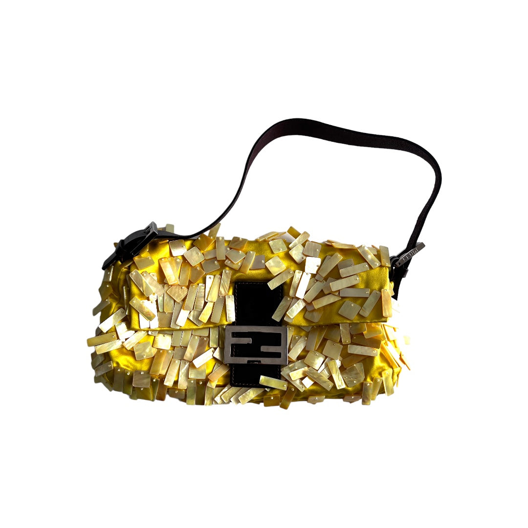 Fendi Vintage Fendi lemon satin mother of pearl baguette