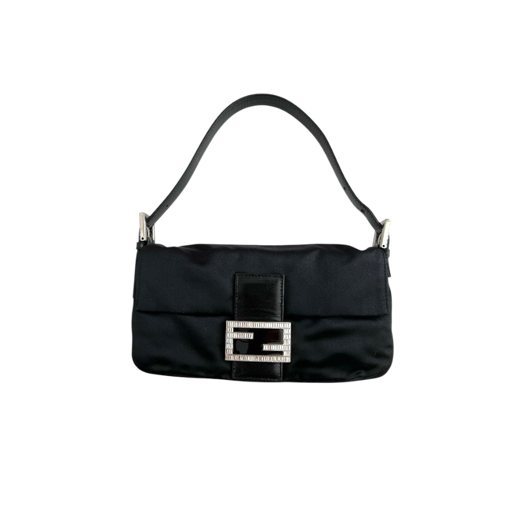 Vintage Fendi Black Satin baguette