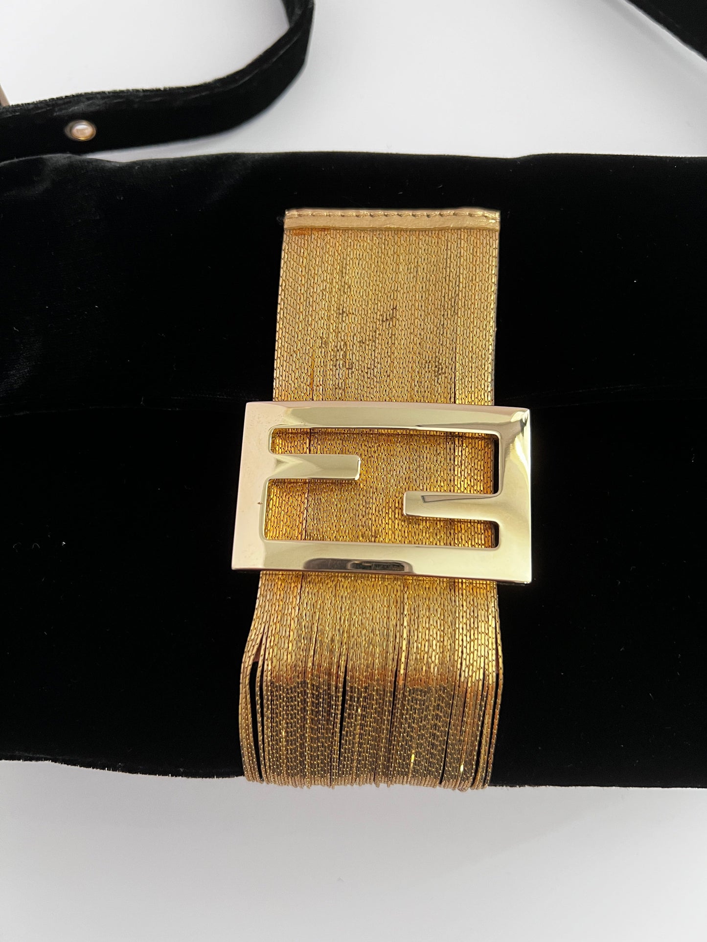 Fendi Black Velvet Gold tassels baguette