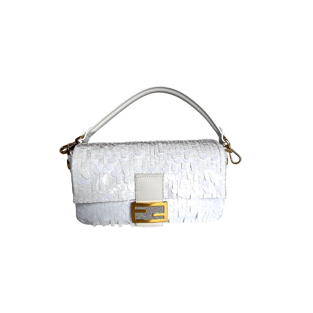 Fendi Iconic Fendi white sequin baguette