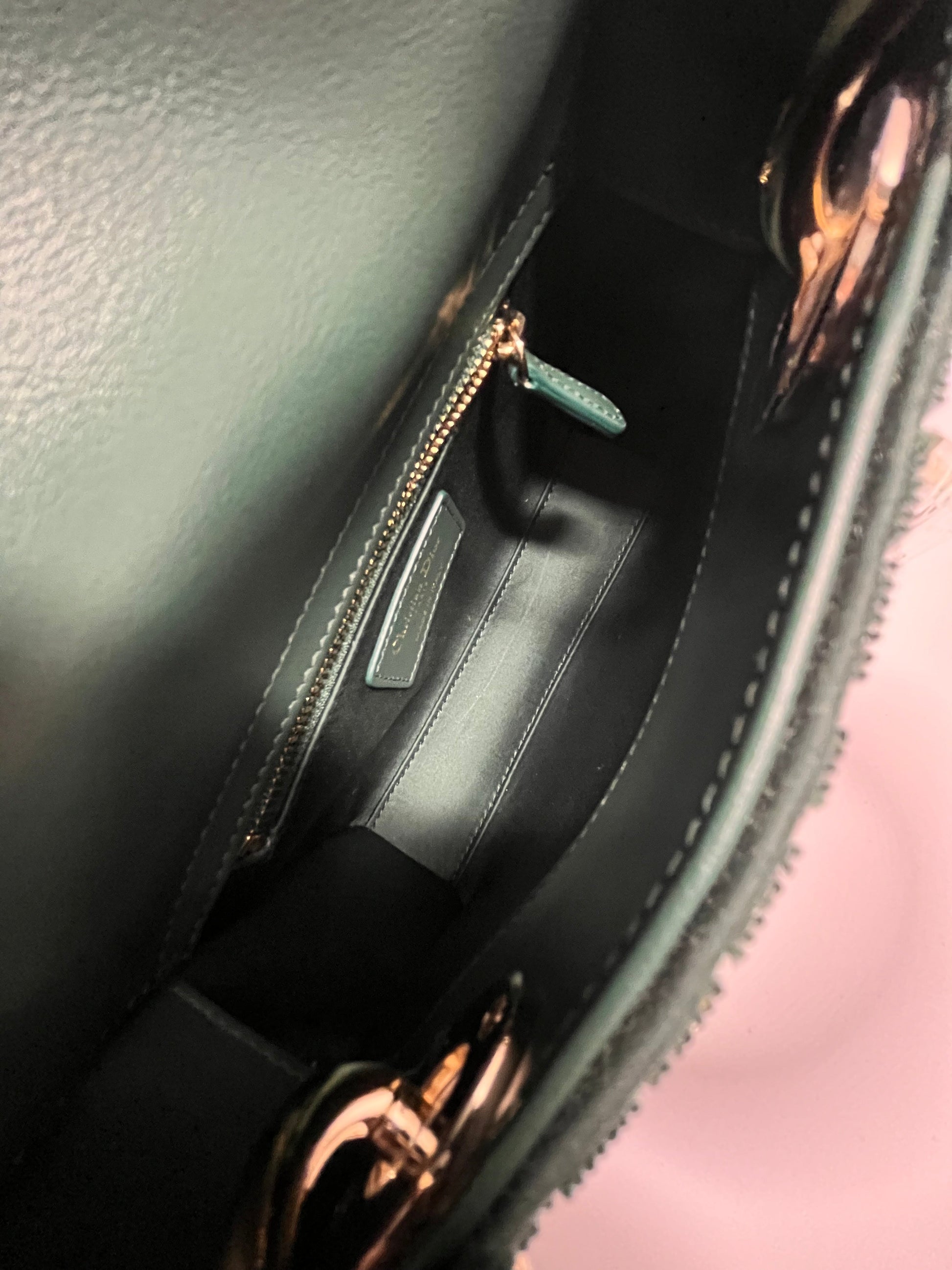 Dior lady dior mini dark green beaded shoulder bag