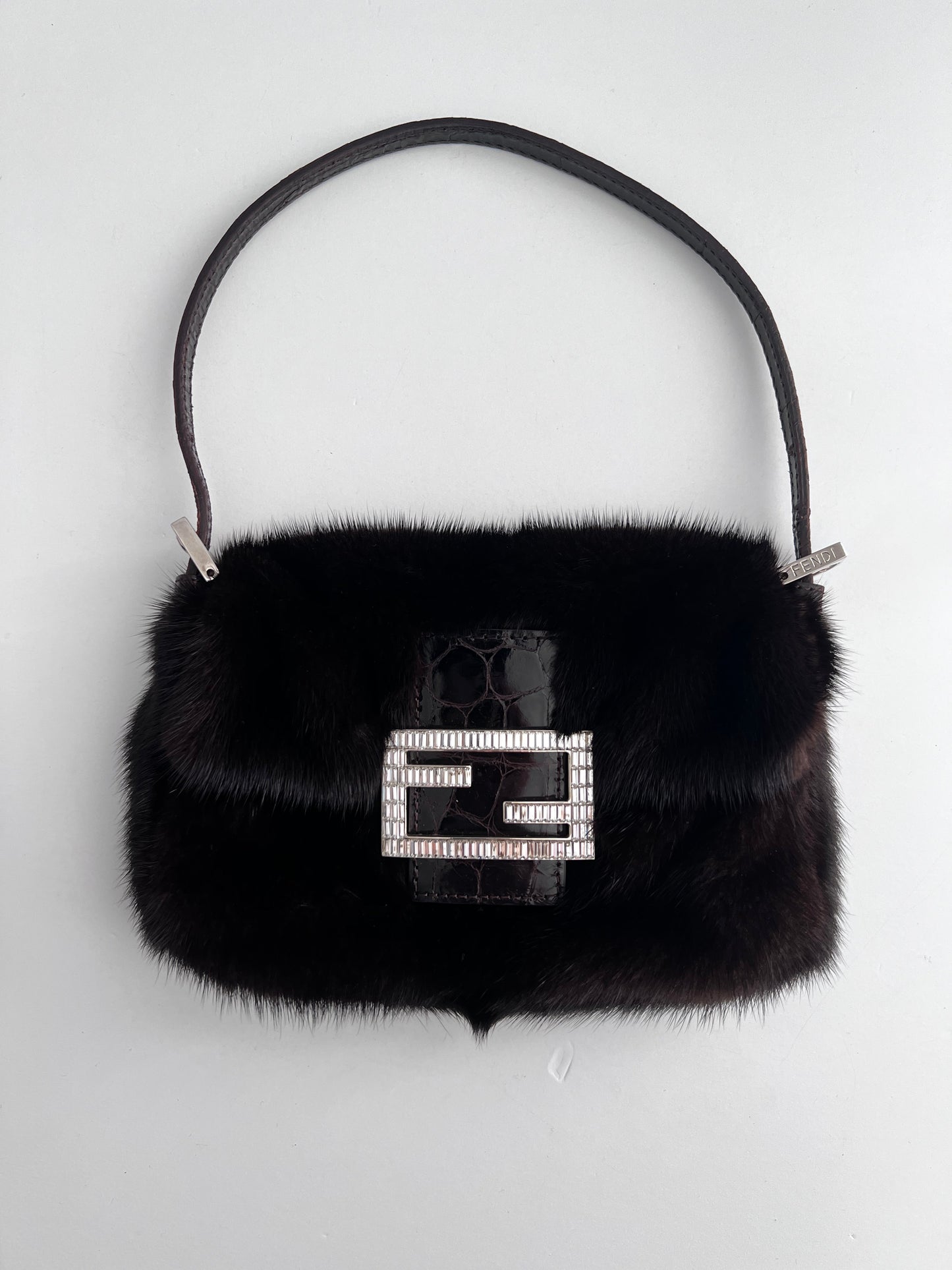 Vintage Fendi brown Mink fur mini baguette