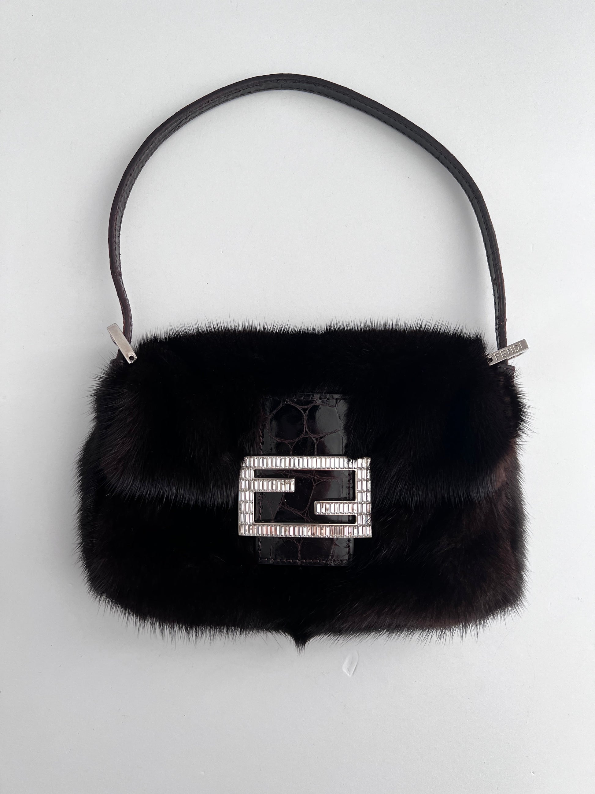 Vintage Fendi brown Mink fur mini baguette