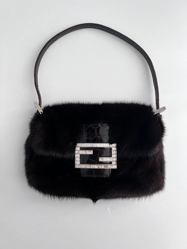 Vintage Fendi brown Mink fur mini baguette