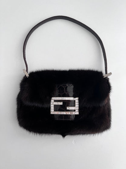 Vintage Fendi brown Mink fur mini baguette