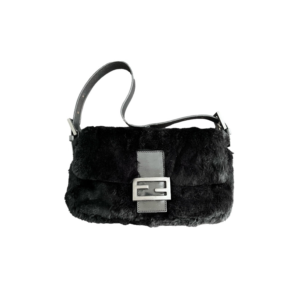 Fendi vintage Fendi so black rabbit fur baguette