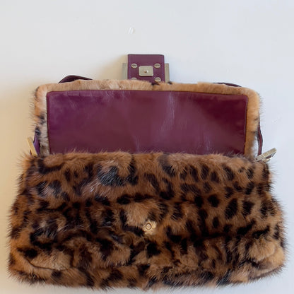 Vintage Fendi Cheetah Print Mink Fur Baguette
