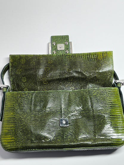 Vintage Fendi Green Lizard Skin Baguette