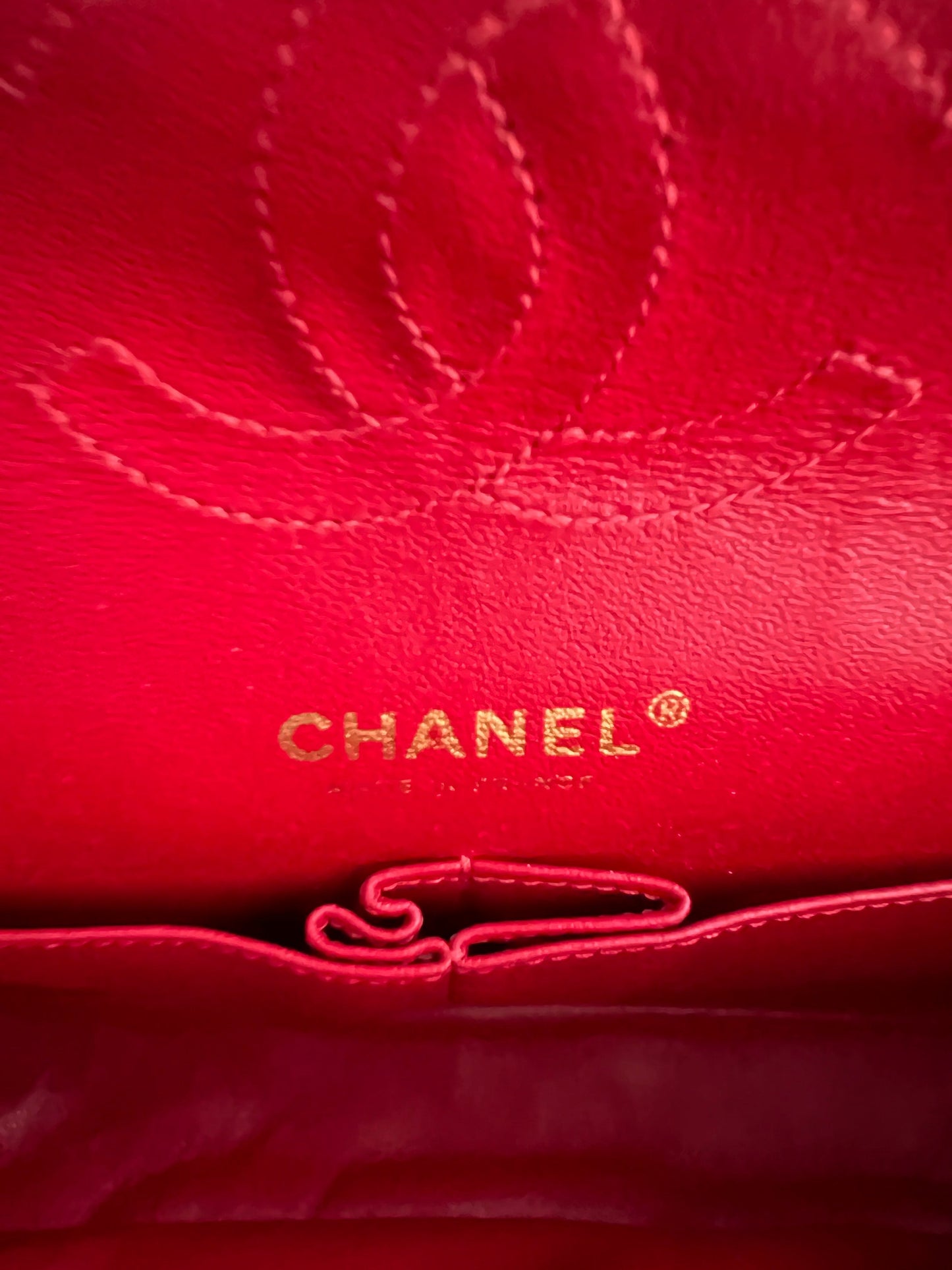 Chanel red velvet chain double flap tweed bag