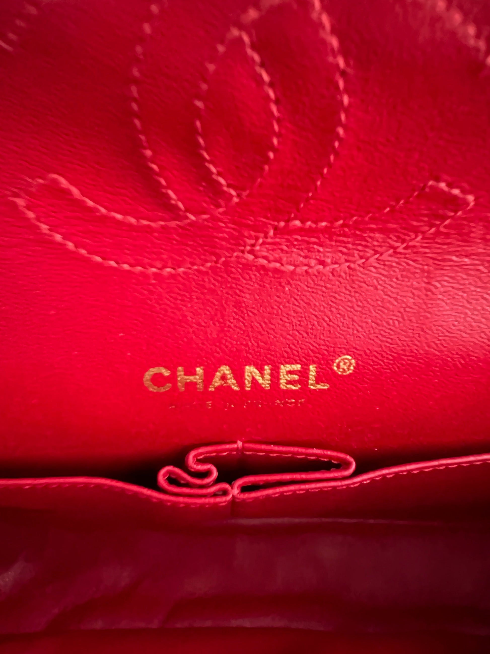 Chanel red velvet chain double flap tweed bag