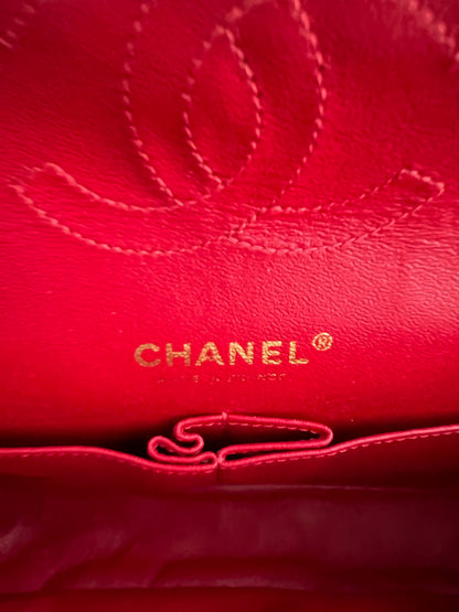 Chanel red velvet chain double flap tweed bag