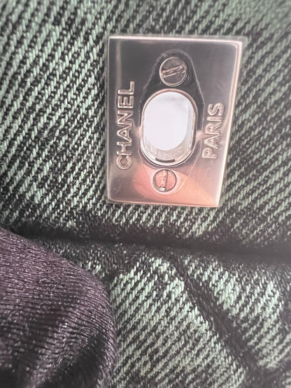 NWOT! Chanel Denimprassion Flap Bag Quilted distressed denim XL green