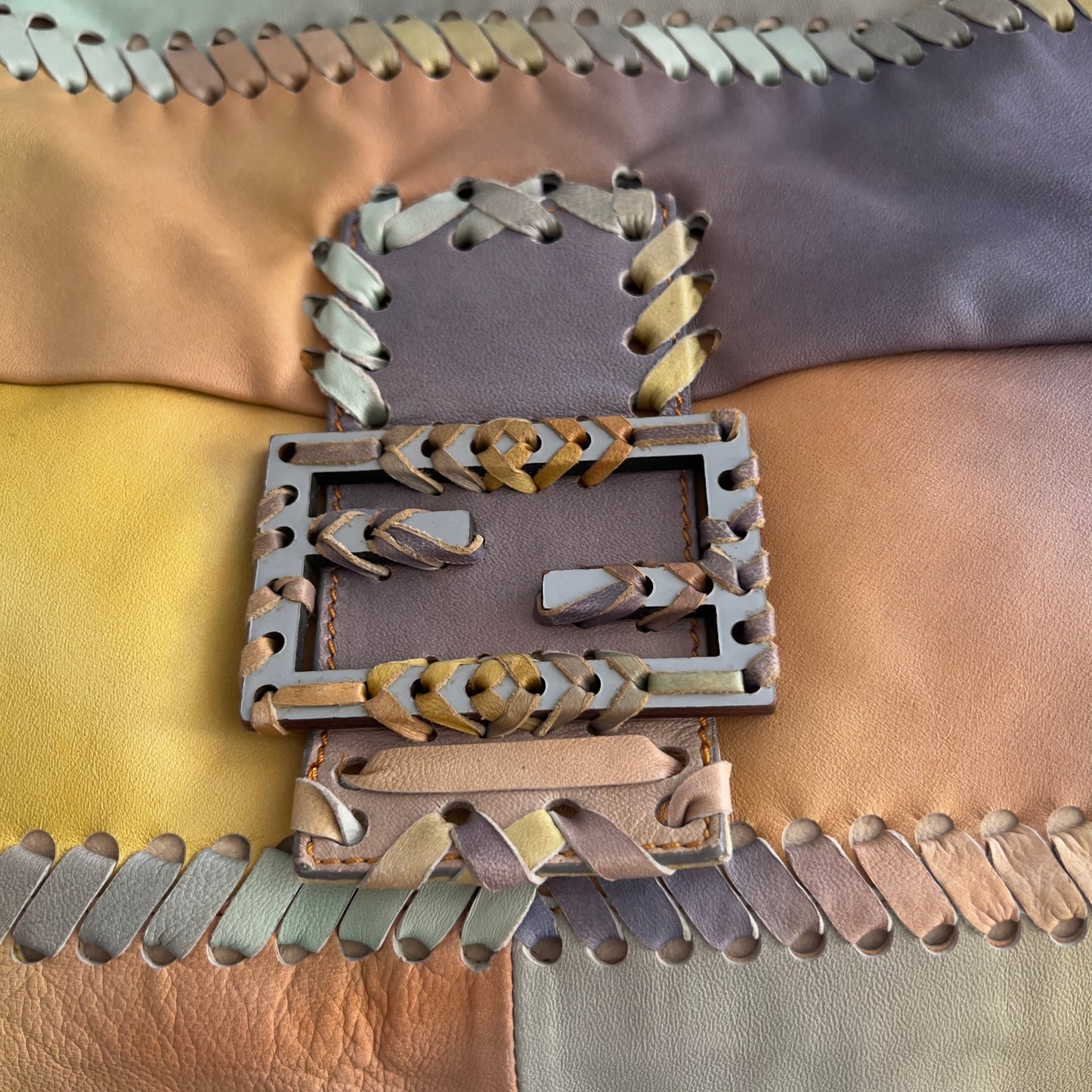 Vintage Fendi XXL Pastel Rainbow Whipstitch Baguette-B
