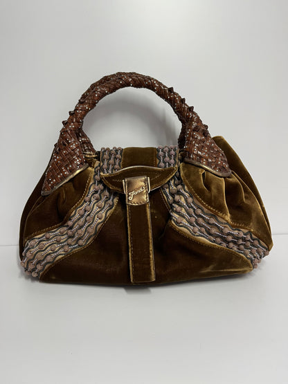 Fendi spy brown glitter leather handle bag
