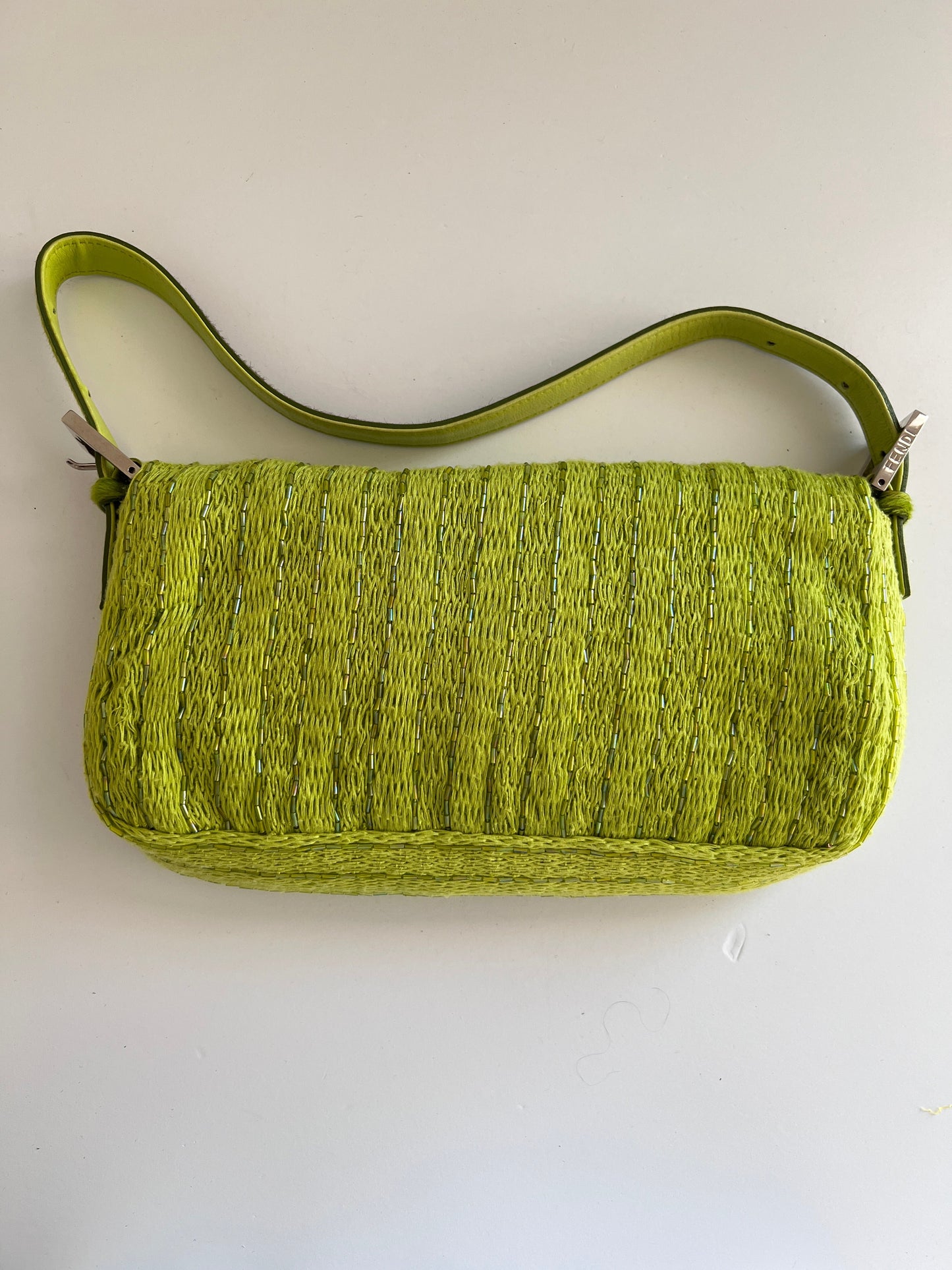 Vintage Fendi green beaded baguette