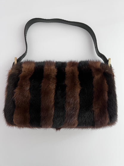Fendi baguette mink black brown stripes shoulder bag