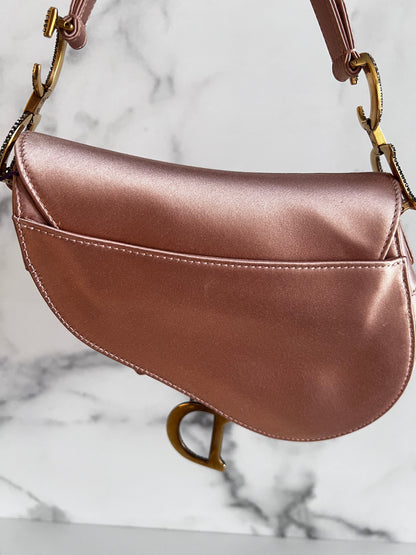 Dior small rose pink satin Saddle Bag