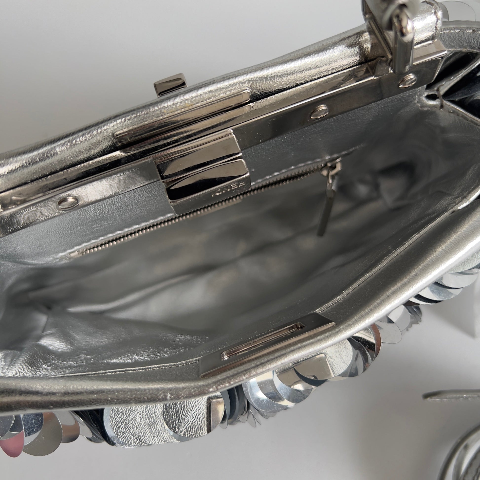 Fendi Silver Big Paillettes Small Size Peekaboo