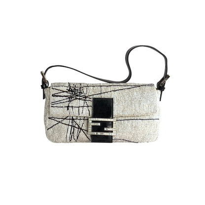 Vintage Fendi White& Black “Spider web”Beaded Baguette Rare