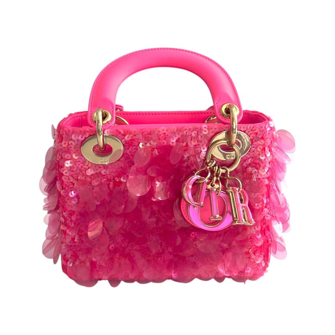 Dior Dior Barbie pink sequin mini Ladydior bag