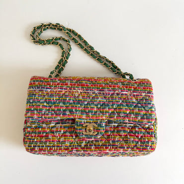 Chanel Multicolor Woven Stripes Double Flap Bag Medium