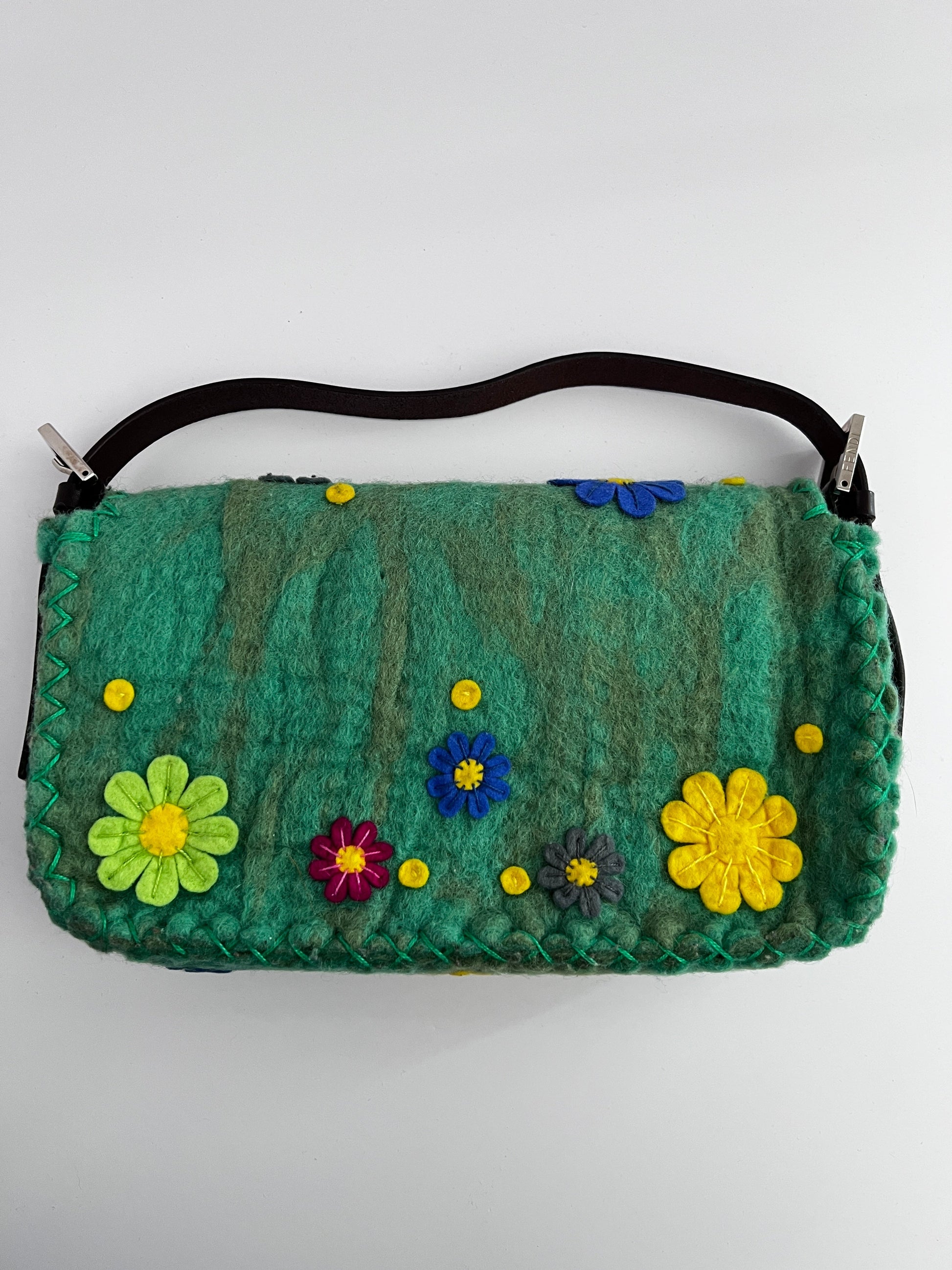 Vintage Fendi Green Felt flower baguette