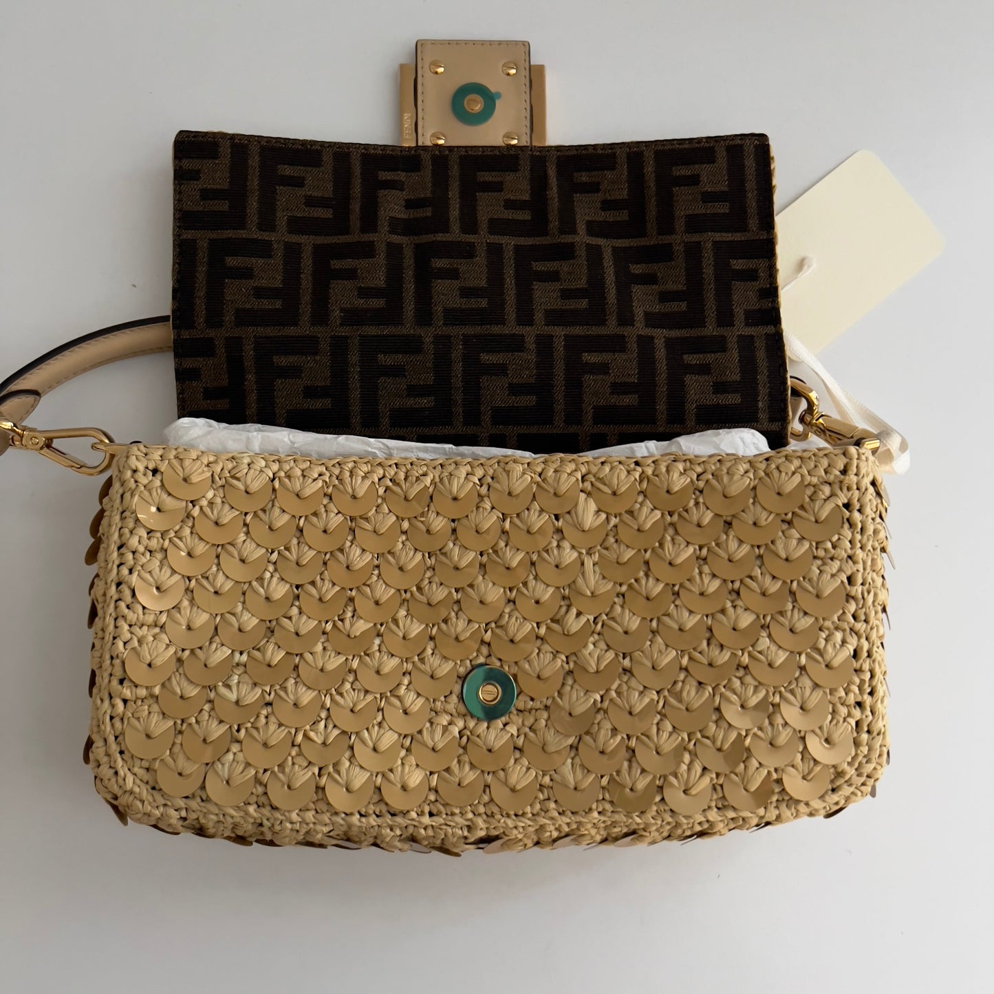 Fendi Raffia & Sequin Baguette