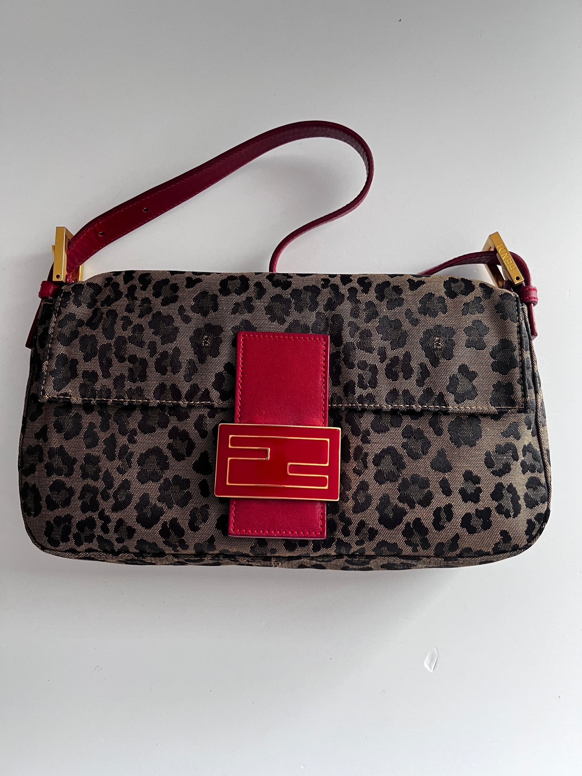 Vintage Fendi Cheetah print enamel buckle baguette