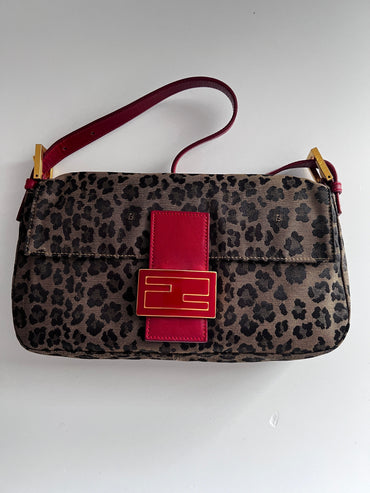 Vintage Fendi Cheetah print enamel buckle baguette