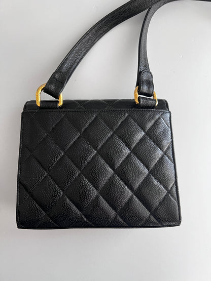 Pre-Owned Chanel Vintage 24K gold black caviar cross body mini square flap bag