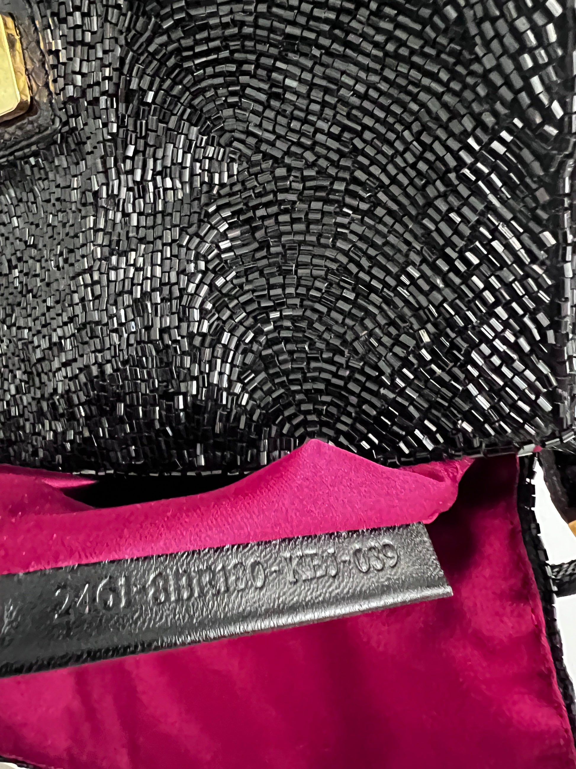 Fendi black beaded mini mamma baguette lizard skin trimmed
