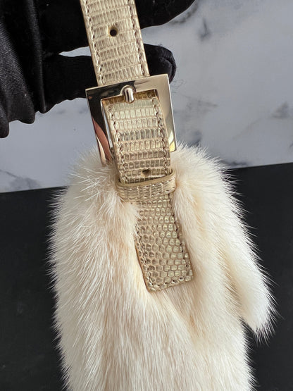 Fendi natural white mink fur baguette