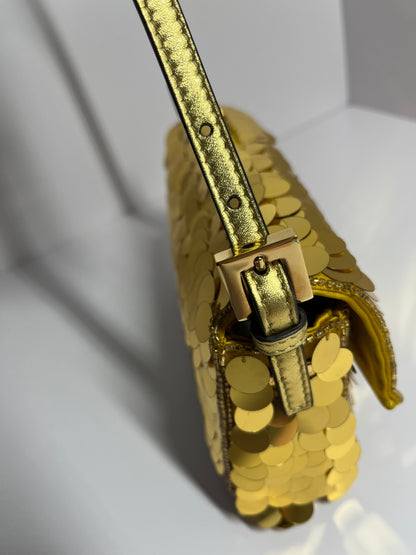 Fendi baguette mini gold sequins shoulder bag