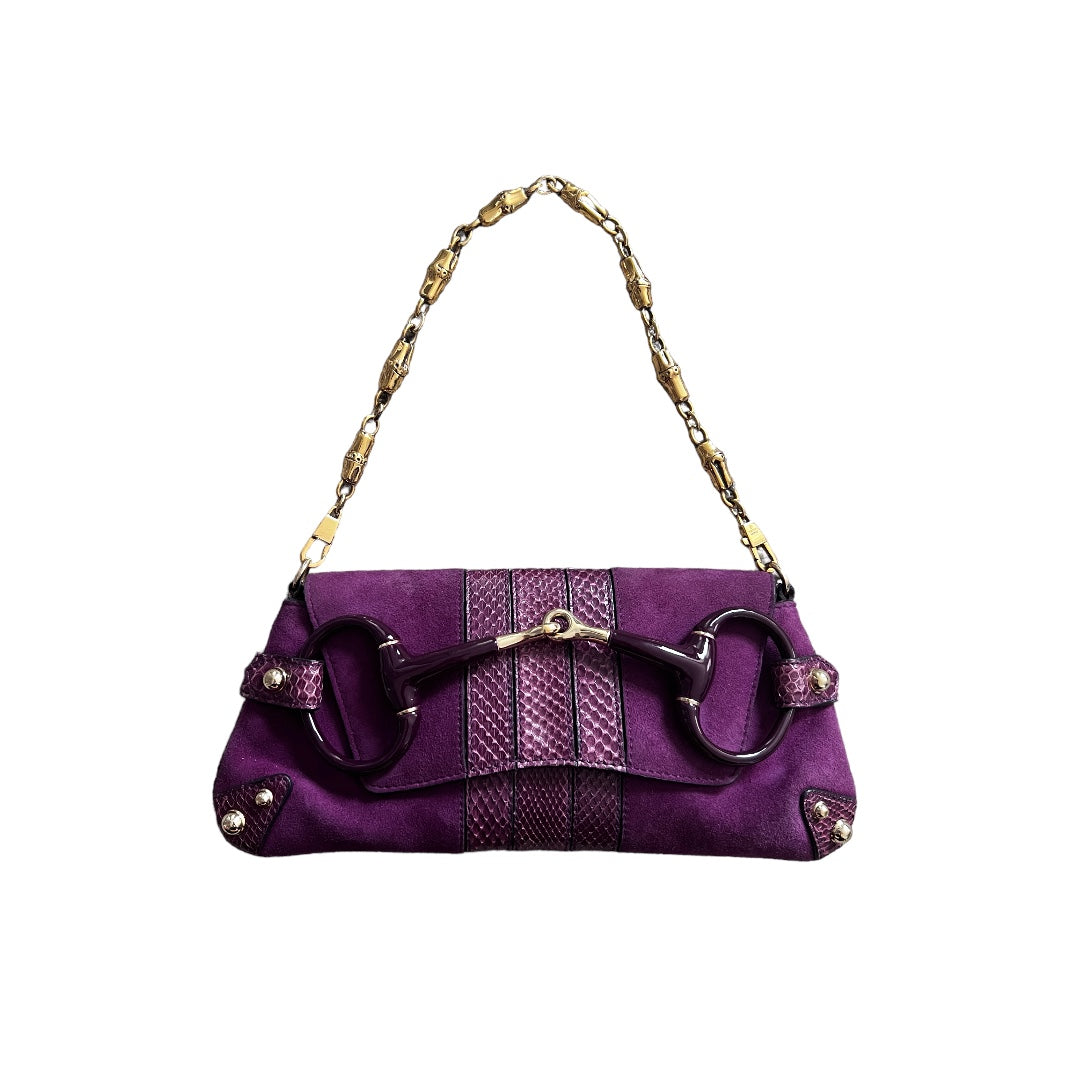 Gucci Gucci purple python skin trimmed suede enamel horsebit bag by Tom Ford