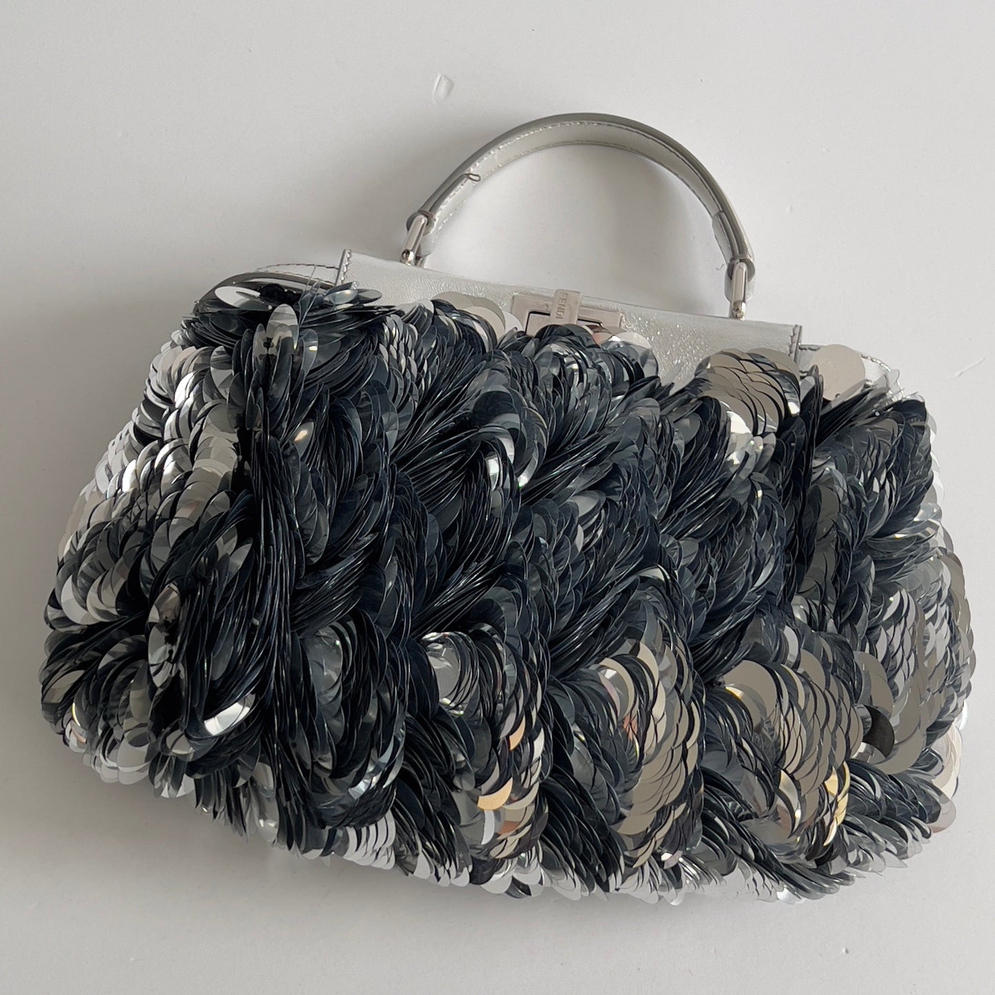 Fendi Silver Big Paillettes Small Size Peekaboo
