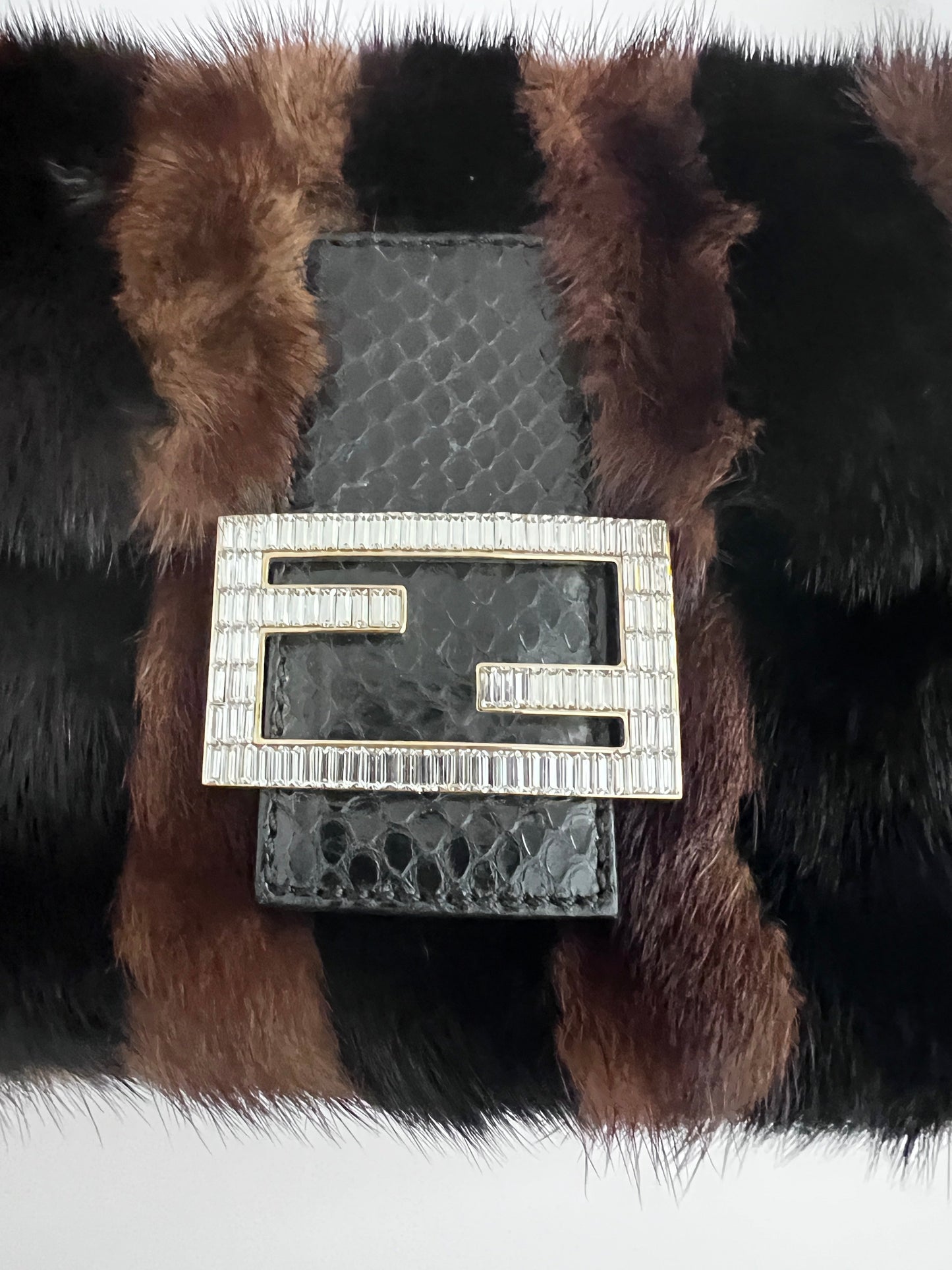 Fendi baguette mink black brown stripes shoulder bag