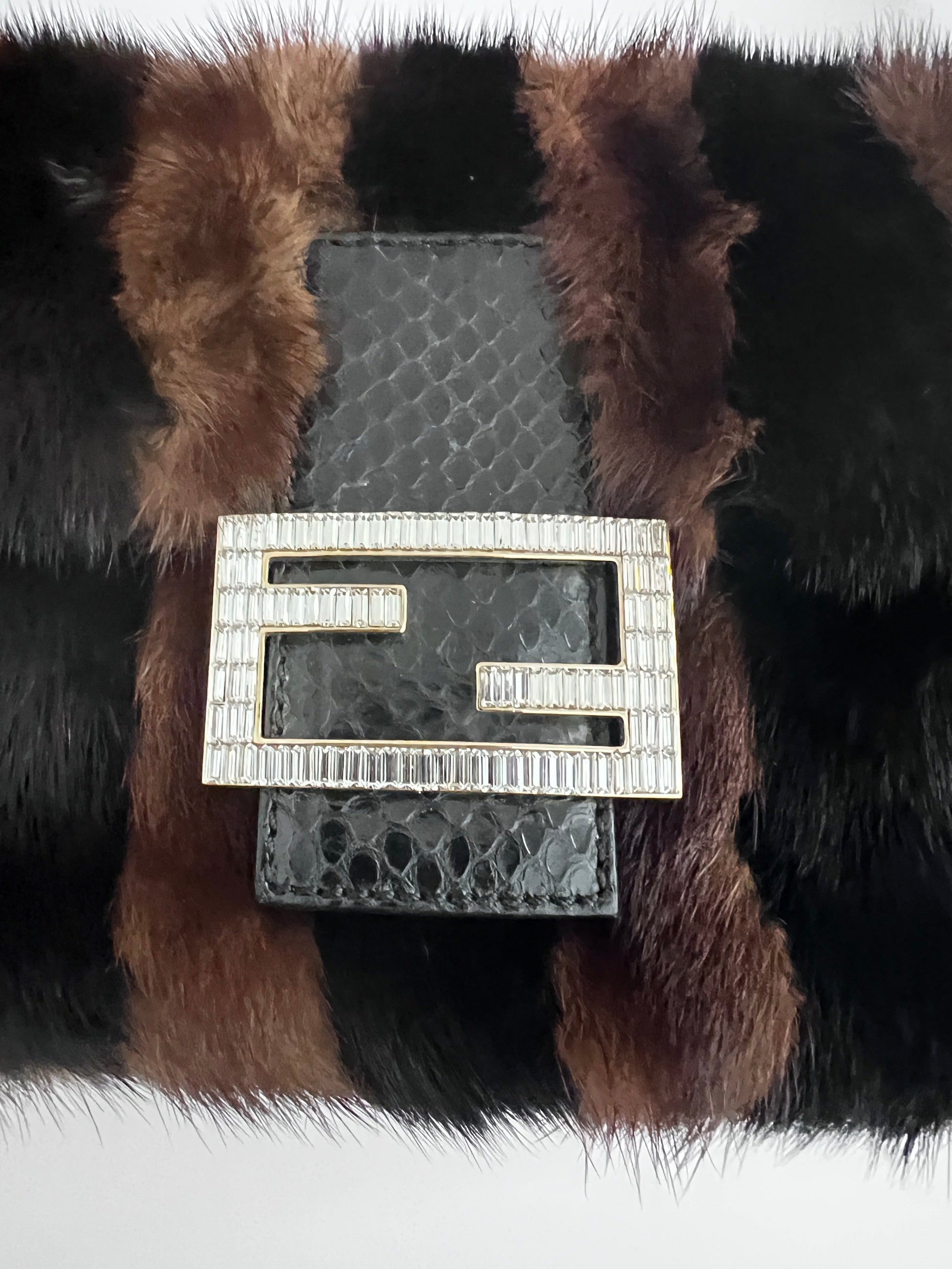 Fendi baguette mink black brown stripes shoulder bag
