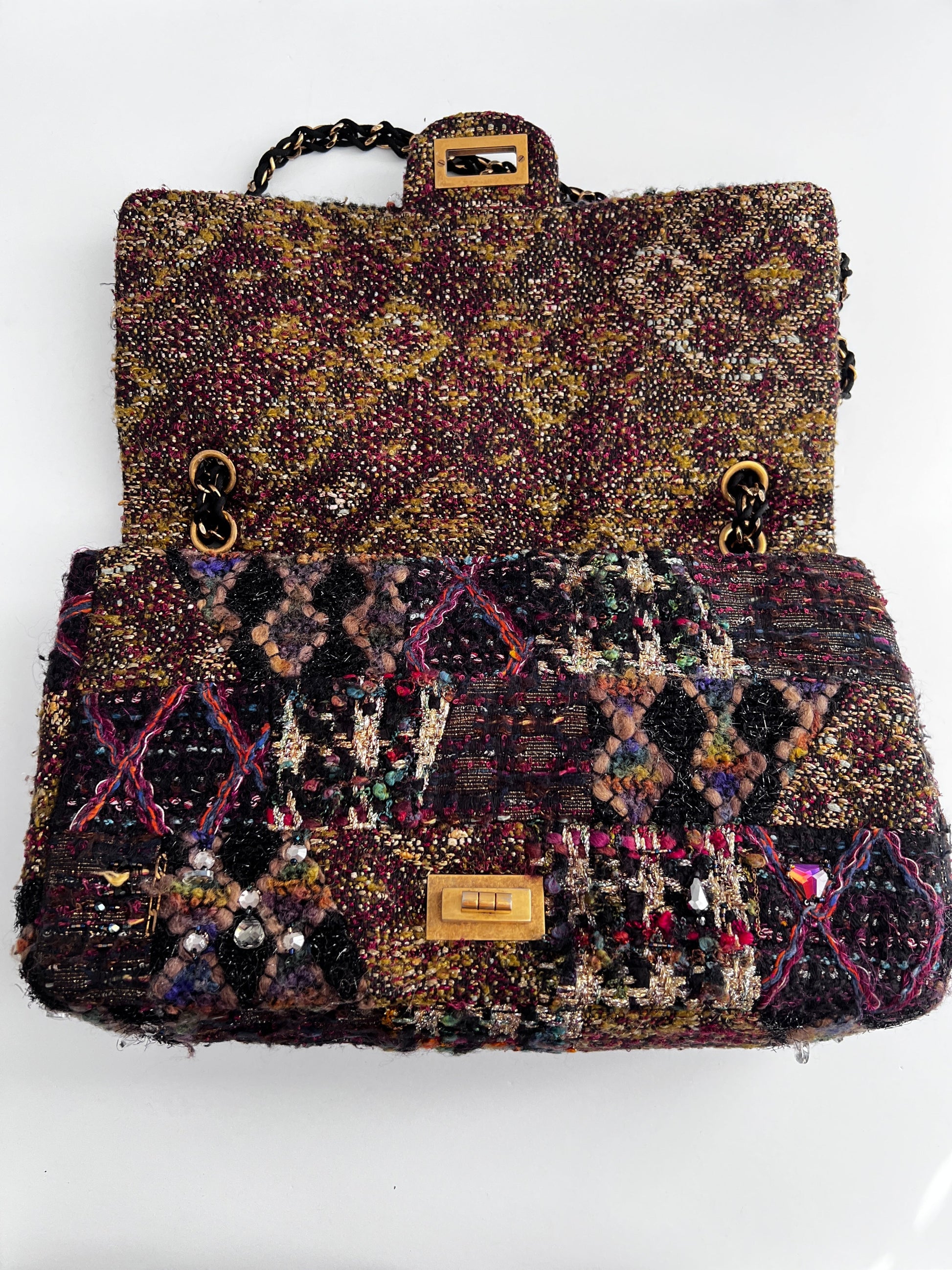 Chanel tweed crystal embellished Paris Byzance reissue 2.55 flap bag jumbo size