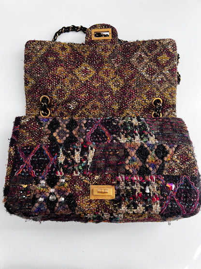 Chanel tweed crystal embellished Paris Byzance reissue 2.55 flap bag jumbo size