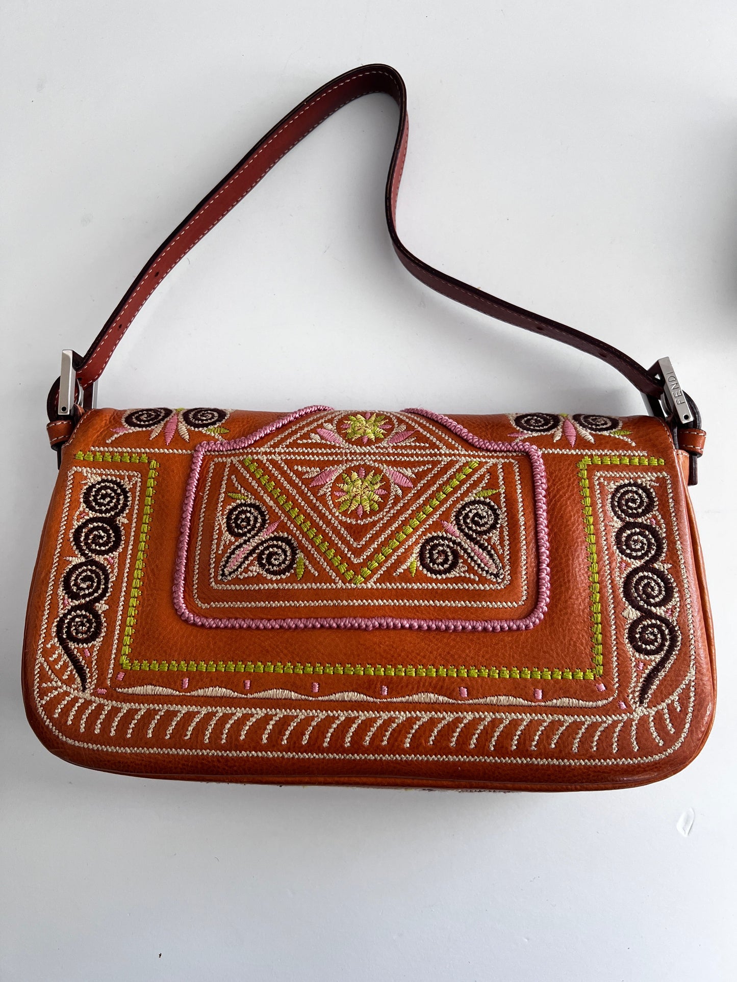 Fendi embroidered leather baguette