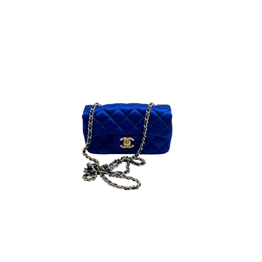Vintage Chanel cornflower extra mini satin flap bag