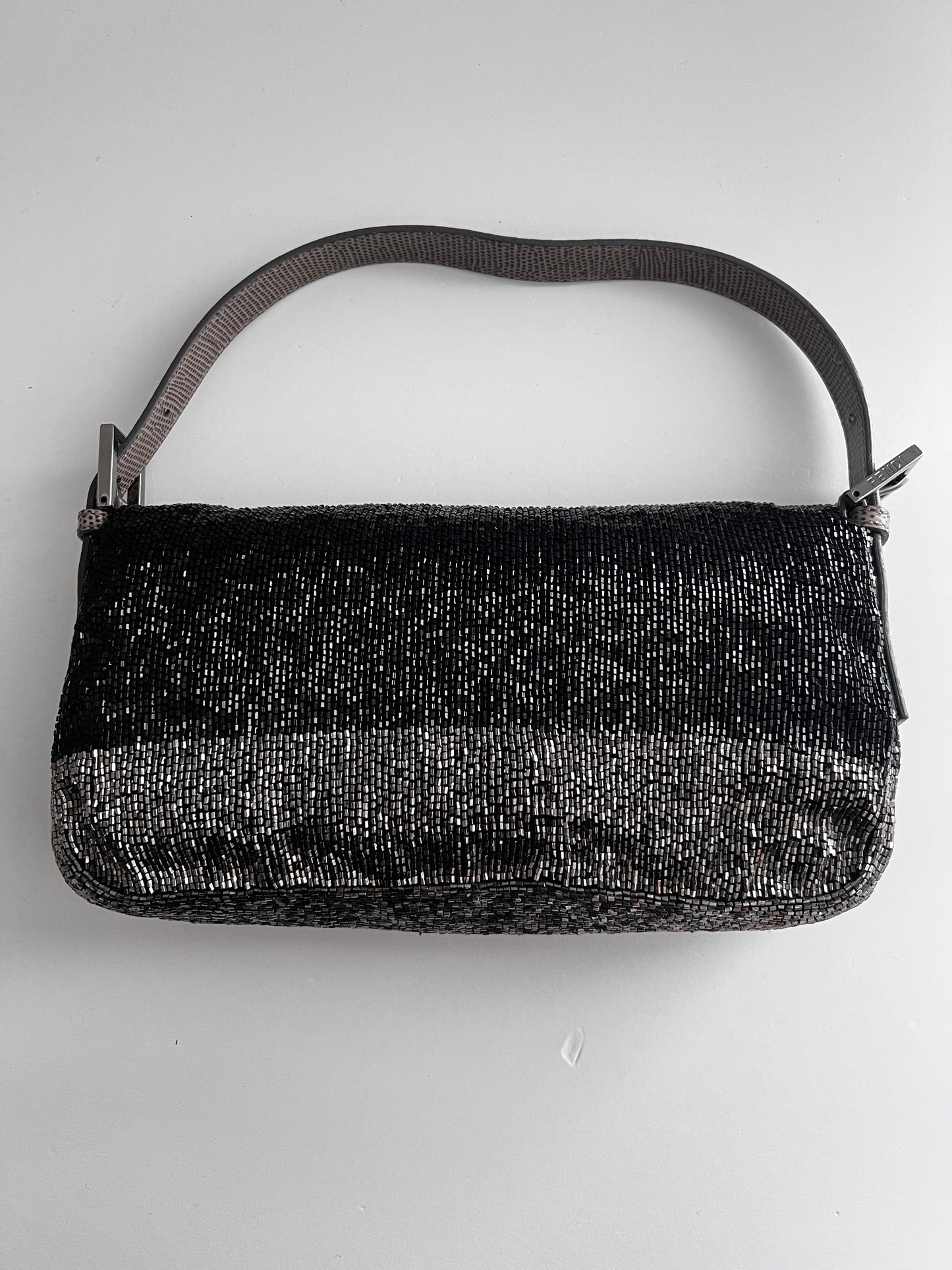 Fendi black &silver beaded baguette